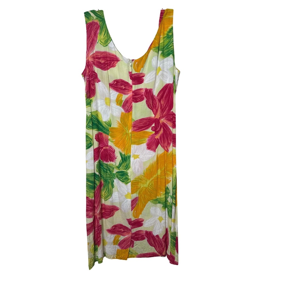 Jams World Orchadia Tropical Floral Rayon Shift Dress Pink Yellow Green Large - Picture 7 of 7